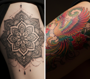 Tatuagem feminina na coxa