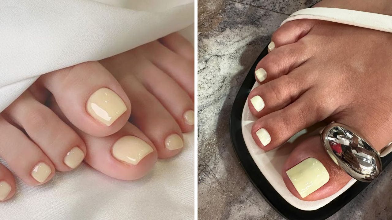 esmalte cor amarelo-manteiga em pés