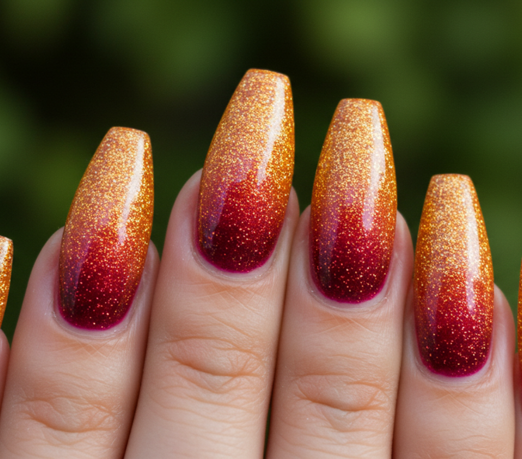 Unhas ombré com glitter