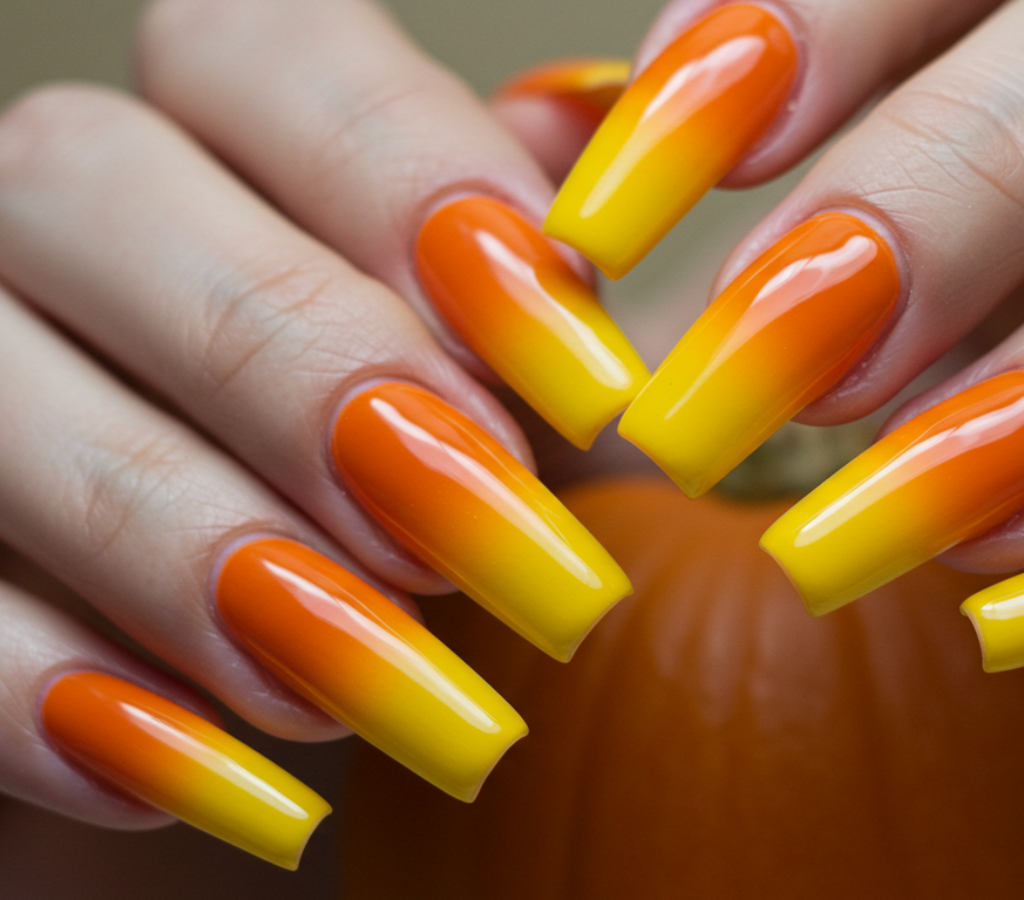 Unhas ombré na cor de abóbora