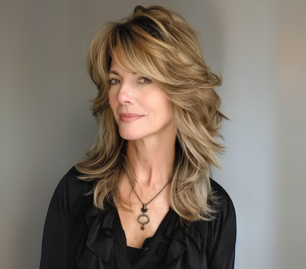 Cabelo na altura dos ombros com camadas