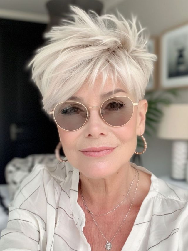 mulher madura com pixie volumoso no topo