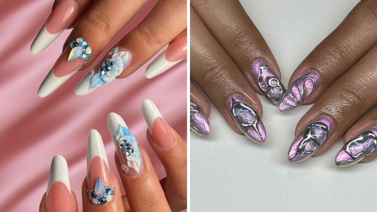 unhas 3D com gel esculpido tendência 2025