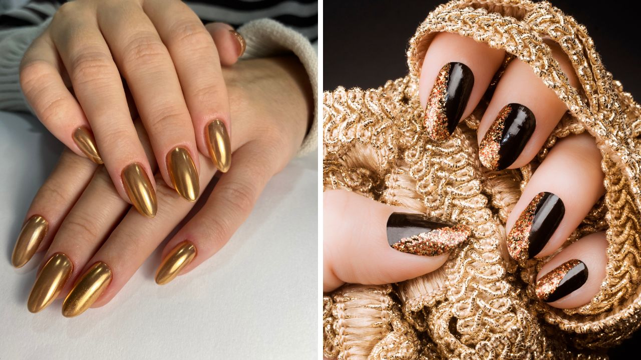 unhas douradas para ano-novo