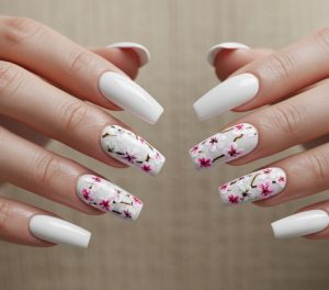 Modelos Unhas Brancas com flores