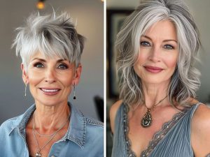Penteados modernos para mulheres maduras com cabelos grisalhos