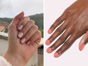 Unhas curtas com esmalte semipermanente cores e designs