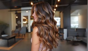 Balayage em cabelo castanho caramelo