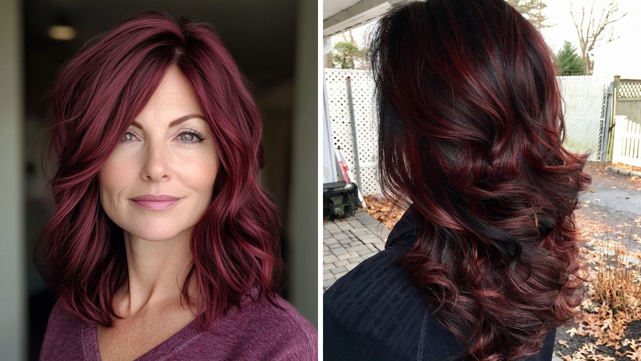 ruivo borgonha para cabelo no outono 2025