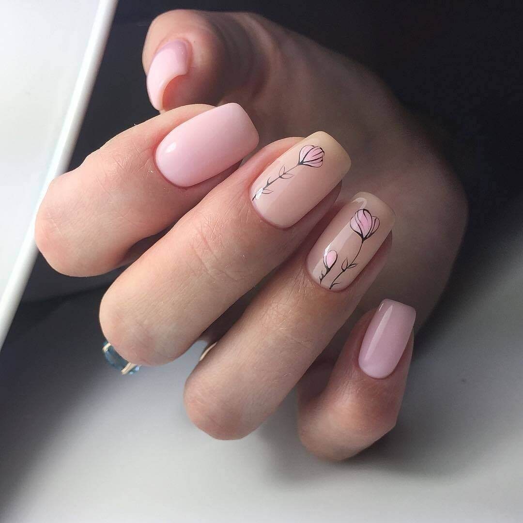 unhas minimalistas com flores
