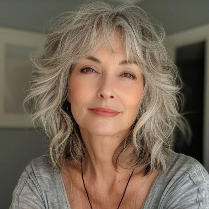 Shaggy com franja para cabelos grisalhos