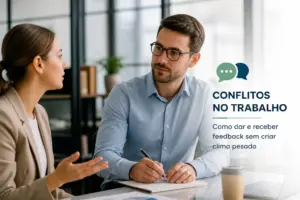 Homem e mulher discutindo conflitos no trabalho, feedback