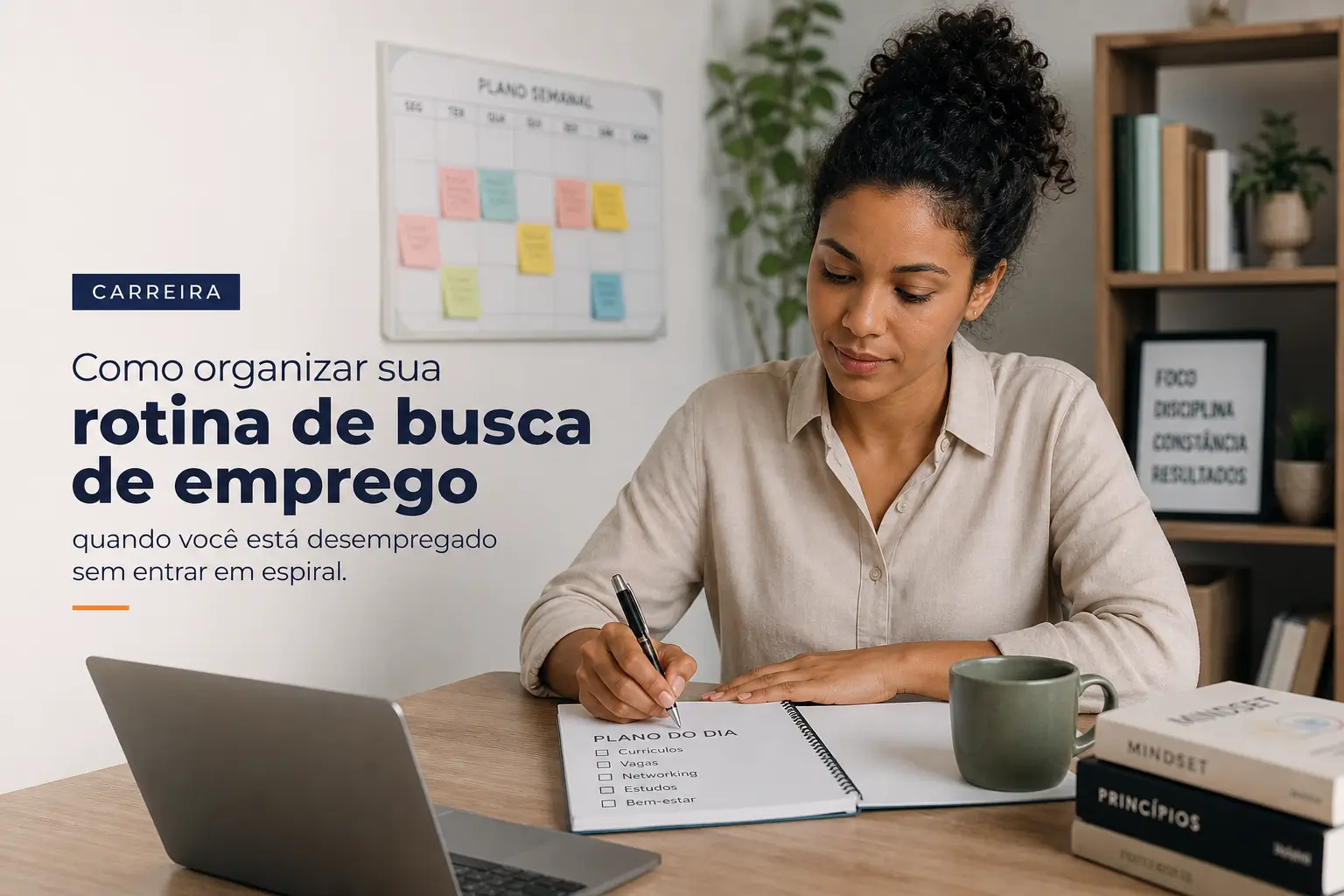 Mulher planejando trabalho financeiro no home office